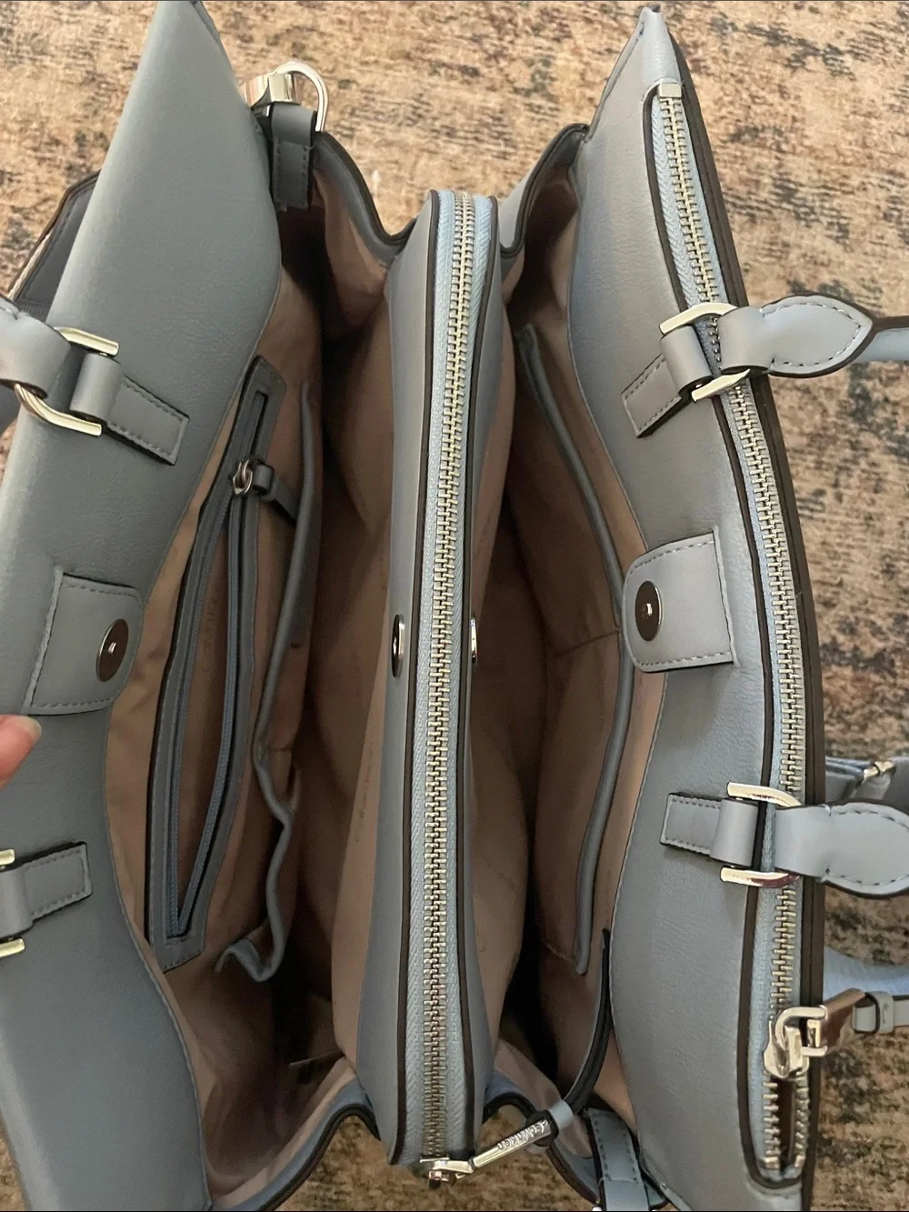 Calvin Klein Pale Gray Structured Top-Handle Satchel with Strap